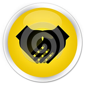 Handshake icon premium yellow round button