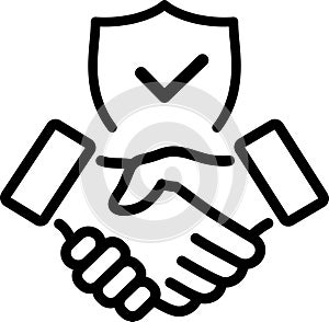 Handshake icon and safety privacy icons as concept of partnership security