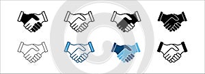 Handshake icon set. Business agreement vector icons. Symbol of job deal, mutual relationship, cooperation, partnership, greeting,