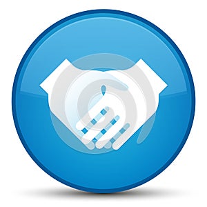 Handshake icon special cyan blue round button