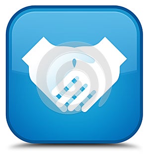 Handshake icon special cyan blue square button