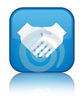 Handshake icon special cyan blue square button