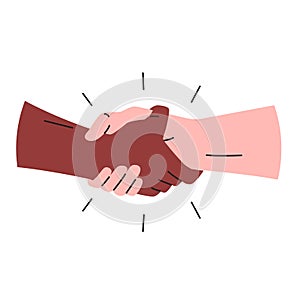 Handshake icon. Vector illustration of two muscular hands making a sport style handshake. Black and white interracial hands