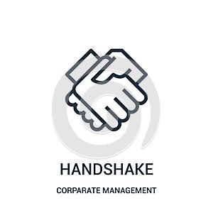 handshake icon vector from corparate management collection. Thin line handshake outline icon vector illustration. Linear symbol photo