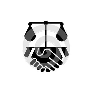 Handshake and law icon. law abiding icon. Editable stroke.