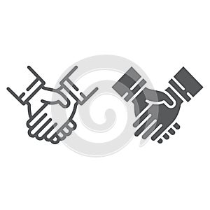 Handshake line and glyph icon, business and deal, partnership sign, vector graphics, a linear pattern on a white