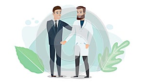 Handshake of male doctor and businessman. Person. The medicine. Business concept for research, healthcare. Design