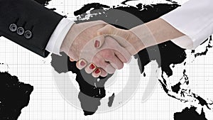 Handshake with map of the world in background