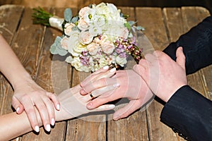 Handshake married newlyweds