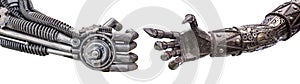 handshake of Metallic cyber or robot made from Mechanical ratchets bolts and nuts