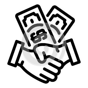 Handshake and money icon, outline style