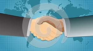 Handshake over a world map background