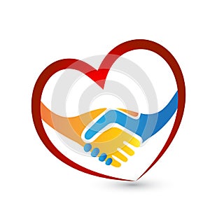 Handshake people love heart union concept logo vector icon