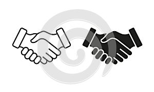 Handshake, Professional Partnership Silhouette and Line Icon Set. Hand Shake, Business Finance Deal Concept. Cooperation