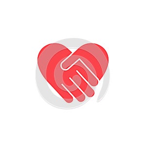 Handshake red silhouette icon in heart shape vector illustration isolated