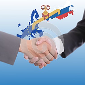 Handshake of Russia and EU agreements of energy pipeline transportation