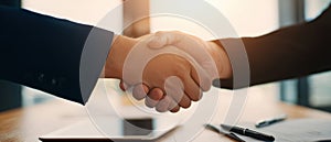 The handshake symbolizing partnership and trust in a professional business setting. AI generated image