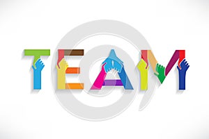 Handshake team text word colorful vector