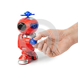 Handshake with toy robot