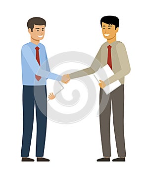 Handshake. Two businessmen want to shake hands. Cooperation. European and Asian.