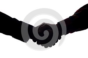 Handshake of two men, businessman and worker - horizontal silhouette