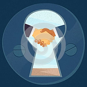 Handshake View Through Keyhole Business Hands