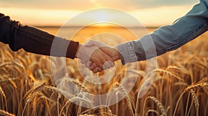 The handshake in wheat field.AI generated image