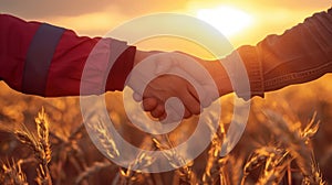 Handshake in Wheat Field.AI generated image
