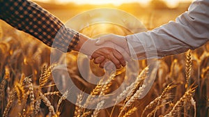 The handshake in wheat field.AI generated image