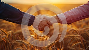The handshake in wheat field.AI generated image