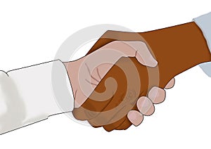 Handshake of white and black person