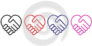 Handshakes heart. Set handshakes heart vector icons. Sign friendship or partnership icons