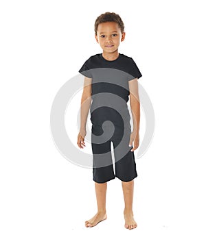 Handsome african american boy in t-shirt on white background