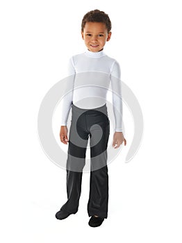 Handsome african american boy in t-shirt on white background