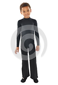 Handsome african american boy in t-shirt on white background