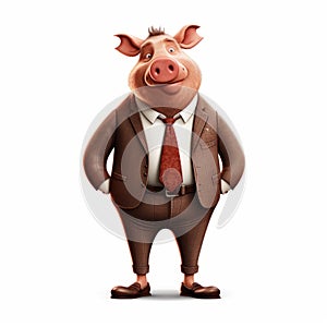 Handsome Anthropomorphic Boar In Suit: Realistic Portraitures Of Animated Pig