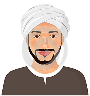Handsome arab man avatar face with mustache and beard in a trad