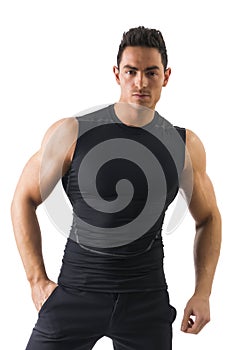 Handsome athletic young man in black t-shirt