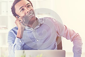 Handsome black man on his phone