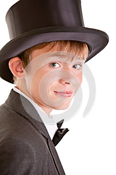 Handsome Boy in Formal Suit and Top Hat