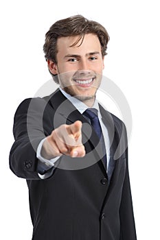 Handsome business man pointing at you at camera