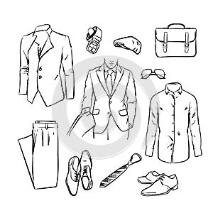 Handsome business man suit. office uniform. vector sketch