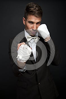 Handsome businessman boxer