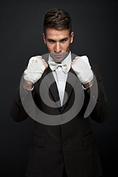 Handsome businessman boxer