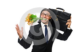 Handsome businessman with flower and brief case