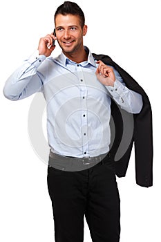 Handsome businessman making a call