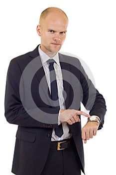 Handsome businessman showing time on his watch