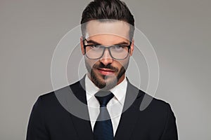 Handsome businessman with sunglasses showing contempt