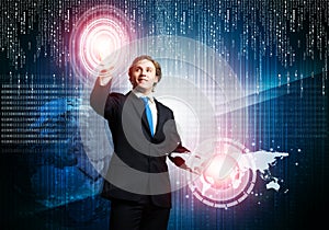 Handsome businessman using virtual interface