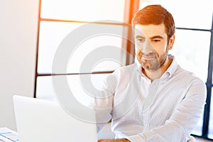 Handsome businessman working at computer